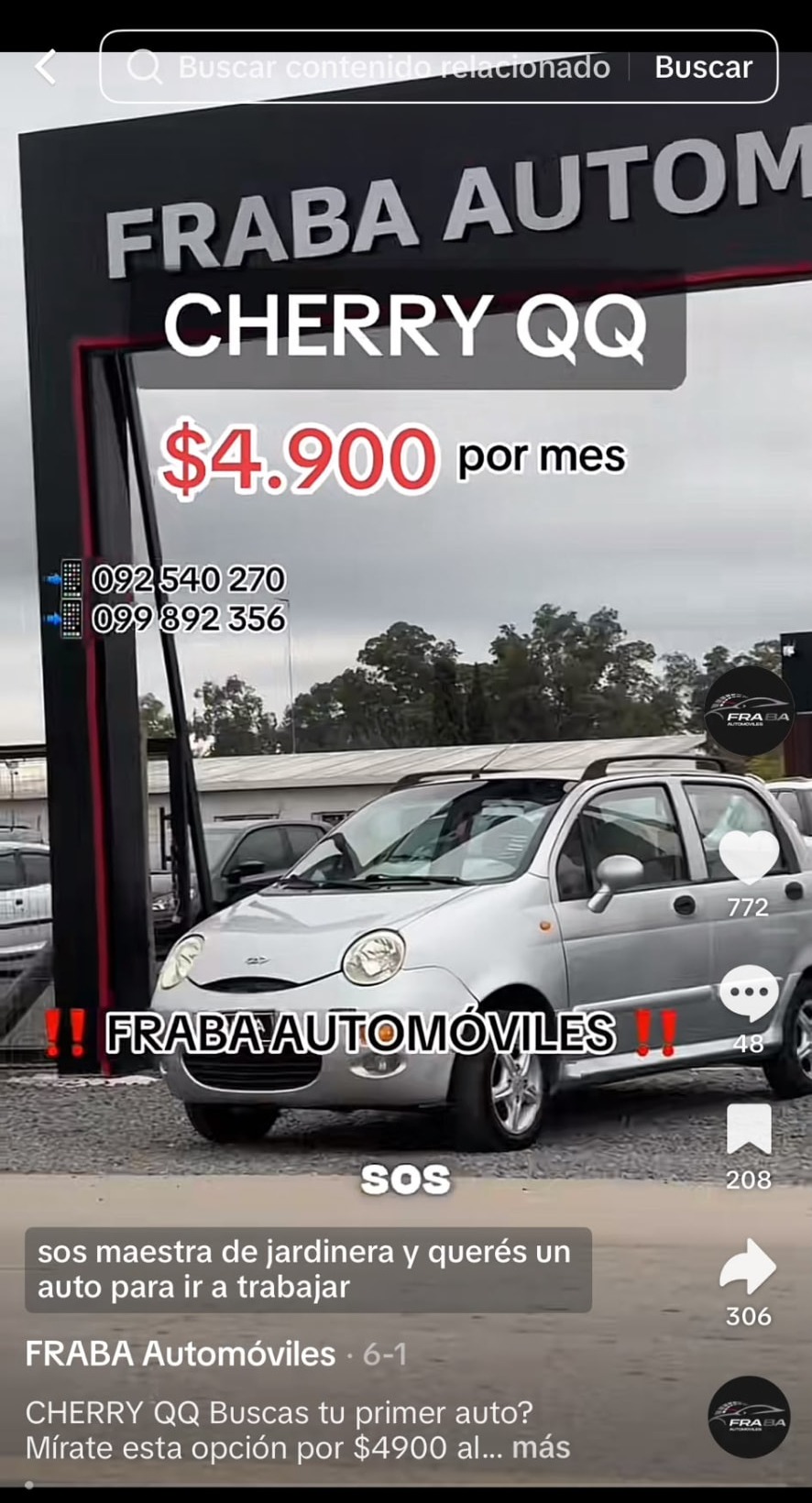 Video de TikTok del Chery QQ creado por DriverOps con 53.2 mil vistas