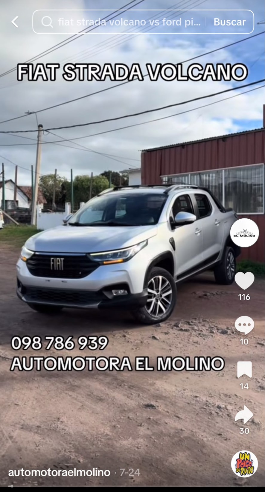 Video de TikTok de la Fiat Strada Volcano creado por DriverOps con 6.311 vistas