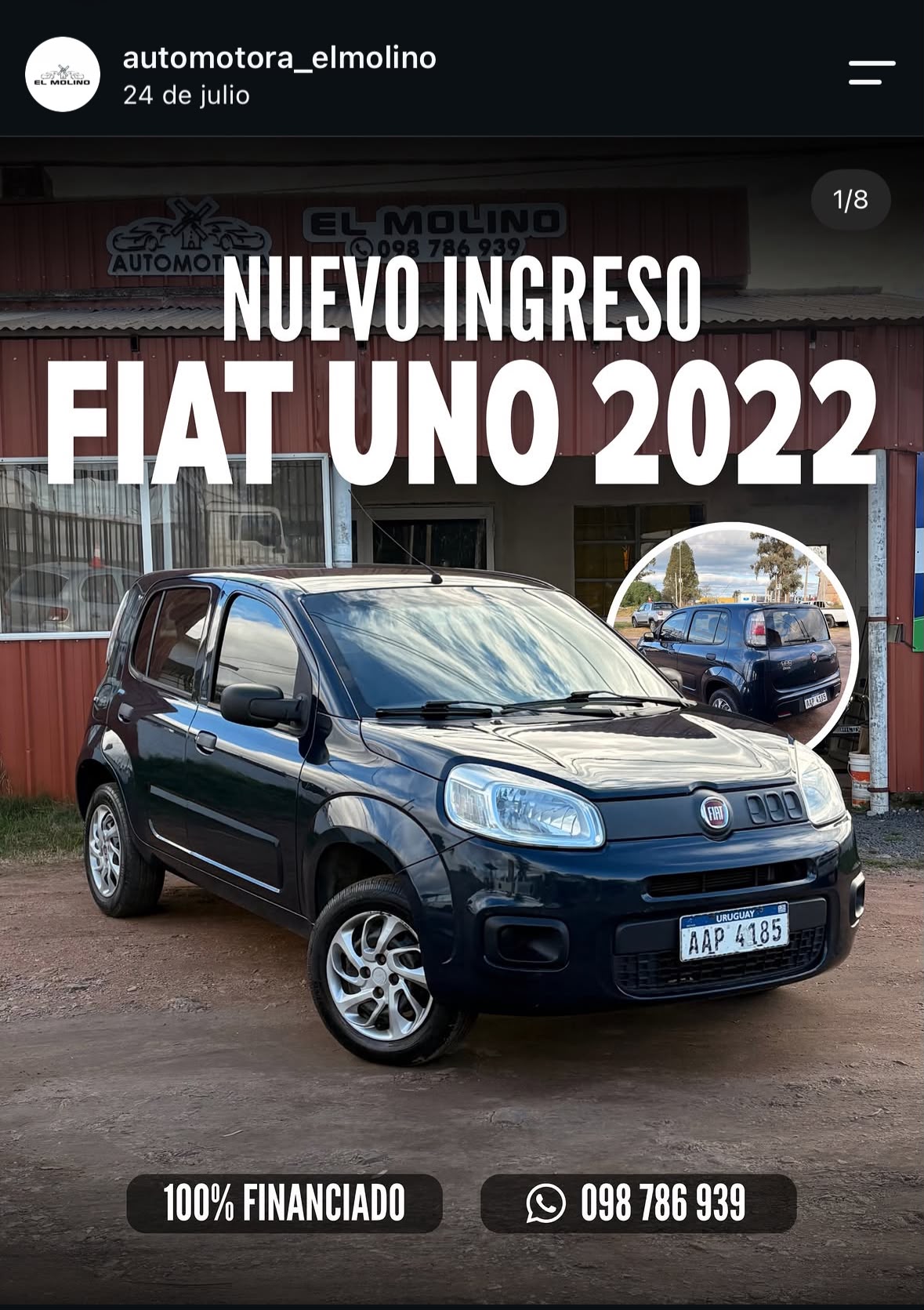 Publicación de catálogo diseñada por DriverOps con placa de nuevo ingreso, modelo, año y WhatsApp